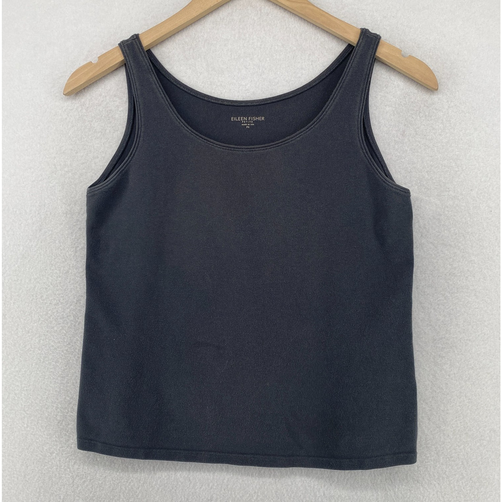 EILEEN FISHER Tank Top PS Stretch Organic Cotton Jersey Scoop Neck Gray USA